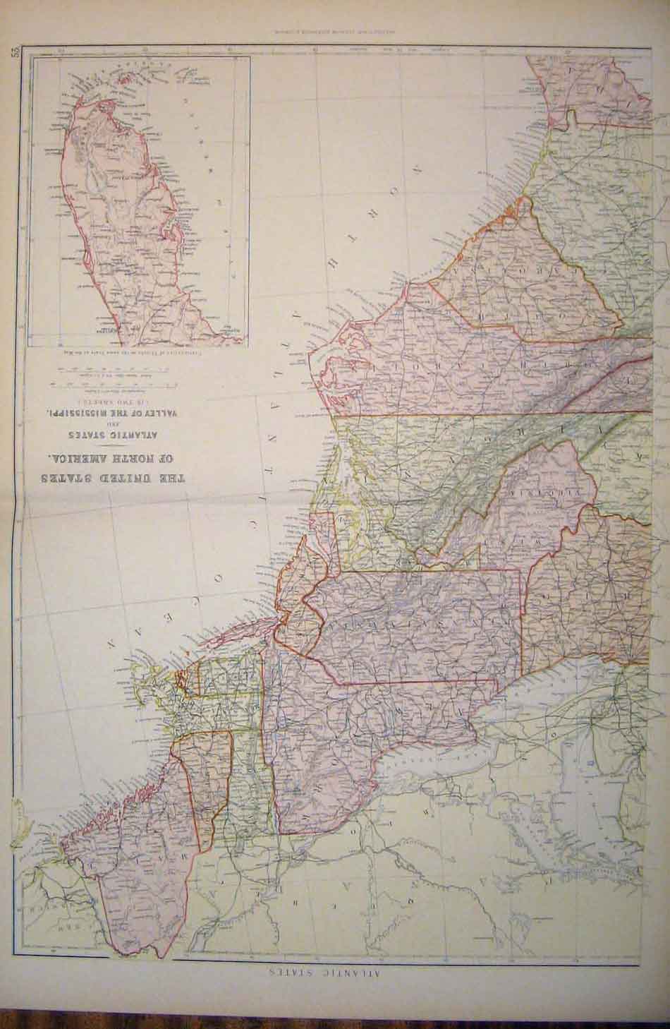 Original Old Antique Print United States North America Atlantic Mississippi Map