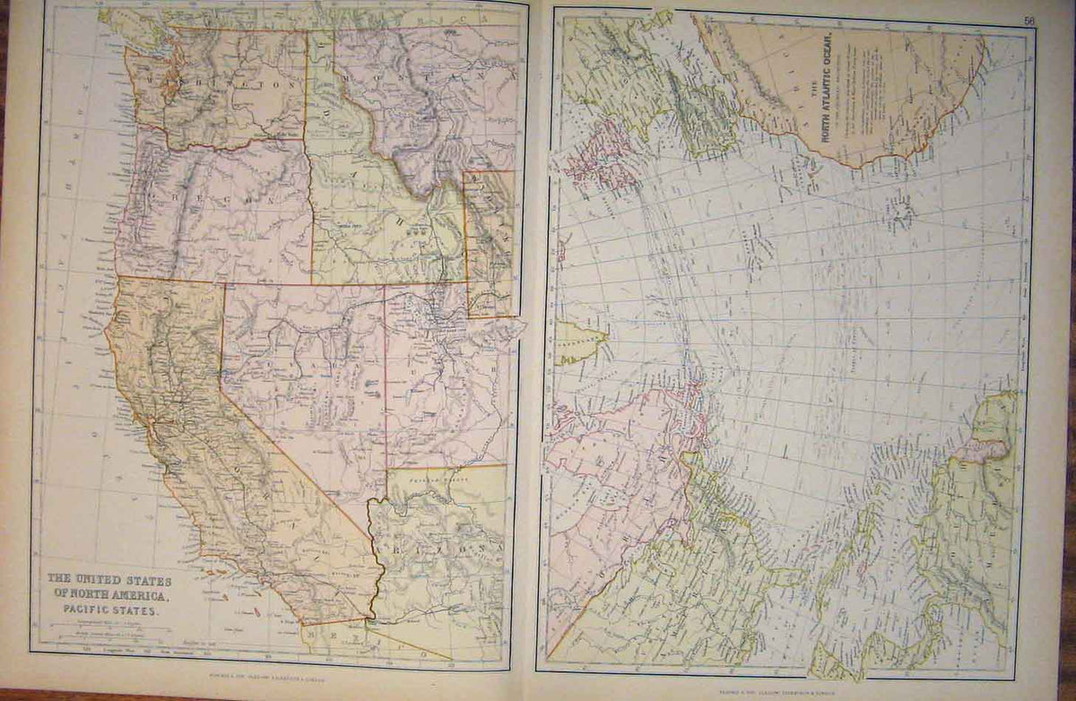 Original Old Antique Print United States North America Pacific States Map