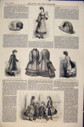 Original Old Antique Print Dress Ornament Fashion Frock Costume School Dresses