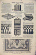 Old Antique Print Embroidery Millinery Leather Silk Jardiniere Bag Fringe
