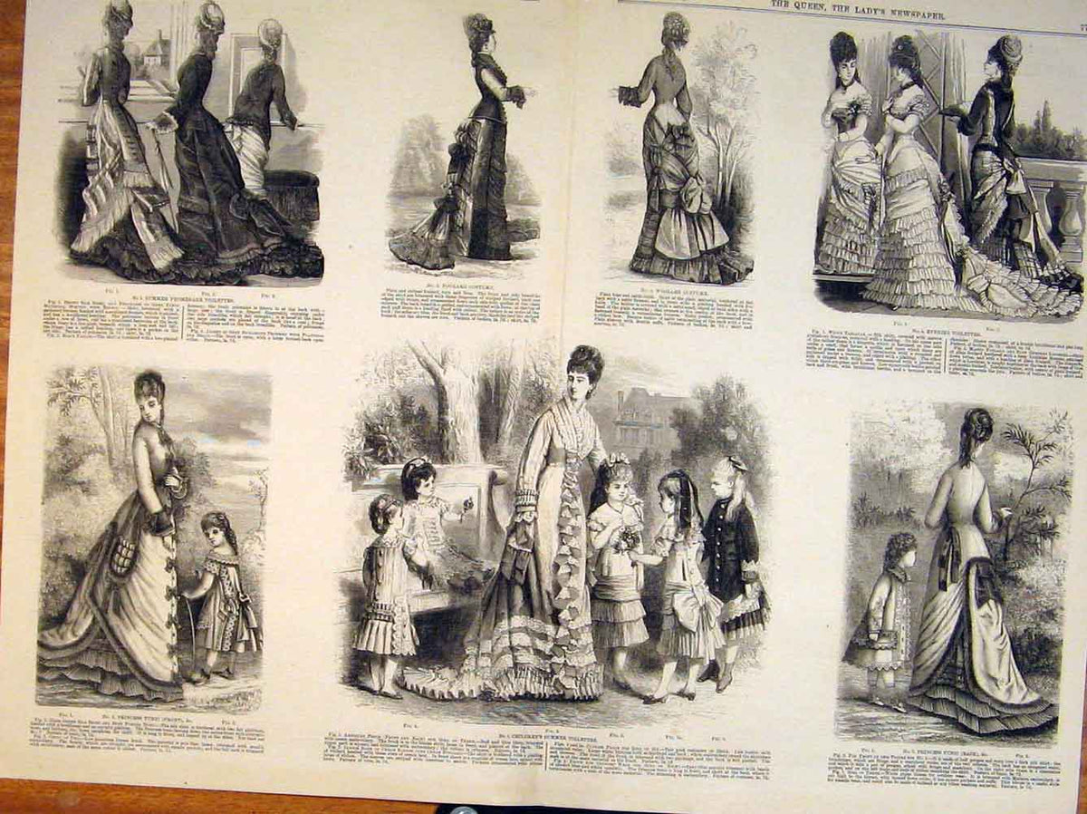 Original Old Antique Print Ladies Fashion Dress Costume Princess Tunic 1876
