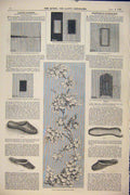 Original Old Antique Print Embroidery Darning Stocking Cretonne Patch 1876 19th