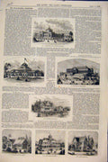 Original Old Antique Print Philidelphia Exhibition Ornament Furniture Buildings