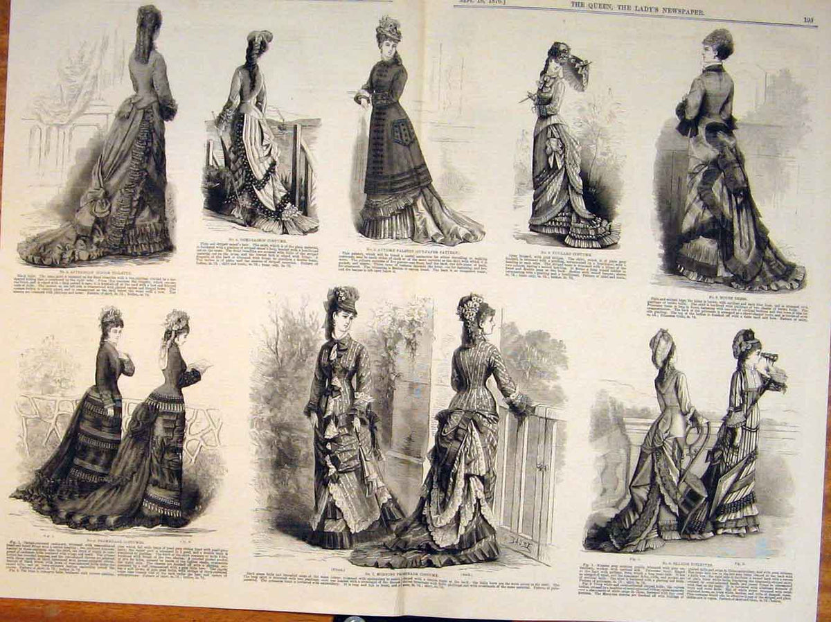 Original Old Antique Print Ladies Fashion Dress Costume Dresses Promenade 1876