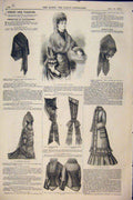 Original Old Antique Print Dress Fashion Shawl Fichu Tweed Ladies Bodice 1876