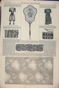 Original Old Antique Print Embroidery Trimming Scarf Crochet Fashion Border 1876