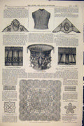 Original Old Antique Print Embroidery Lace Trimming Waistcoat Border Cuff 1876