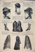 Old Antique Print Dress Fashion Girls Tunis Boot Bonnet Suit Ulster 1876 19th