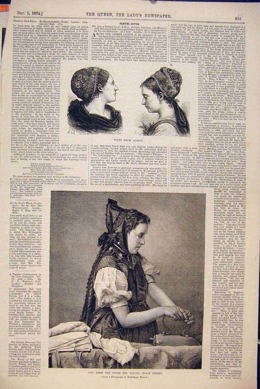 Original Old Antique Print Alsace France People French Enz Valley Black Forest