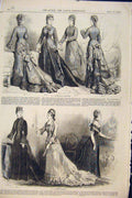 Old Antique Print Ladies Fashion Toilette Evening Dresses Children 1876 19th