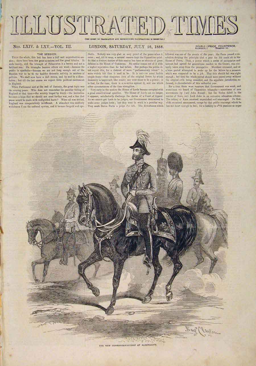 Original Old Antique Print Aldershott Commander-In-Chief Duke Cambridge 1856