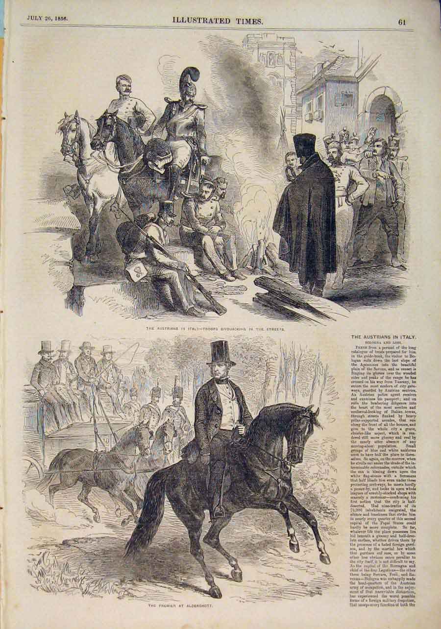 Old Antique Print Austrians Italy Troops Bivouack Premier Aldershott 1856 19th