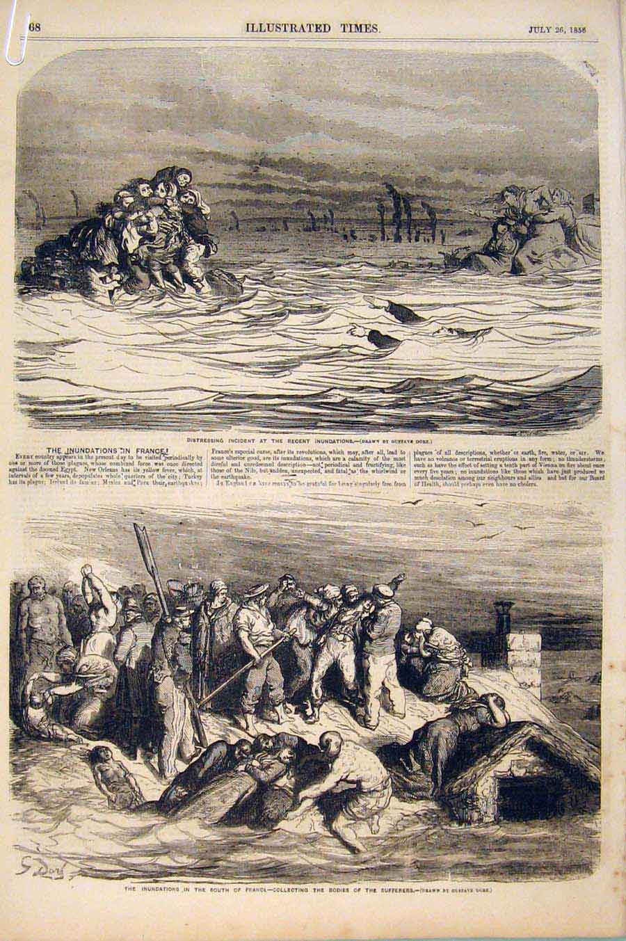 Old Antique Print Floods France Tarascon Lyons Lafayette Inundations 1856 19th
