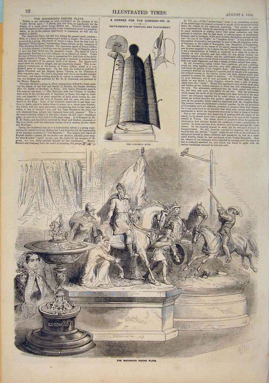 Original Old Antique Print Goodwood Racing Plate Races Jungfern Kuss 1856 19th