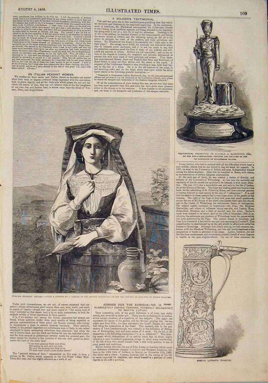 Old Antique Print Italian Peasant Dakley Blackwood Martin Luther Tankard
