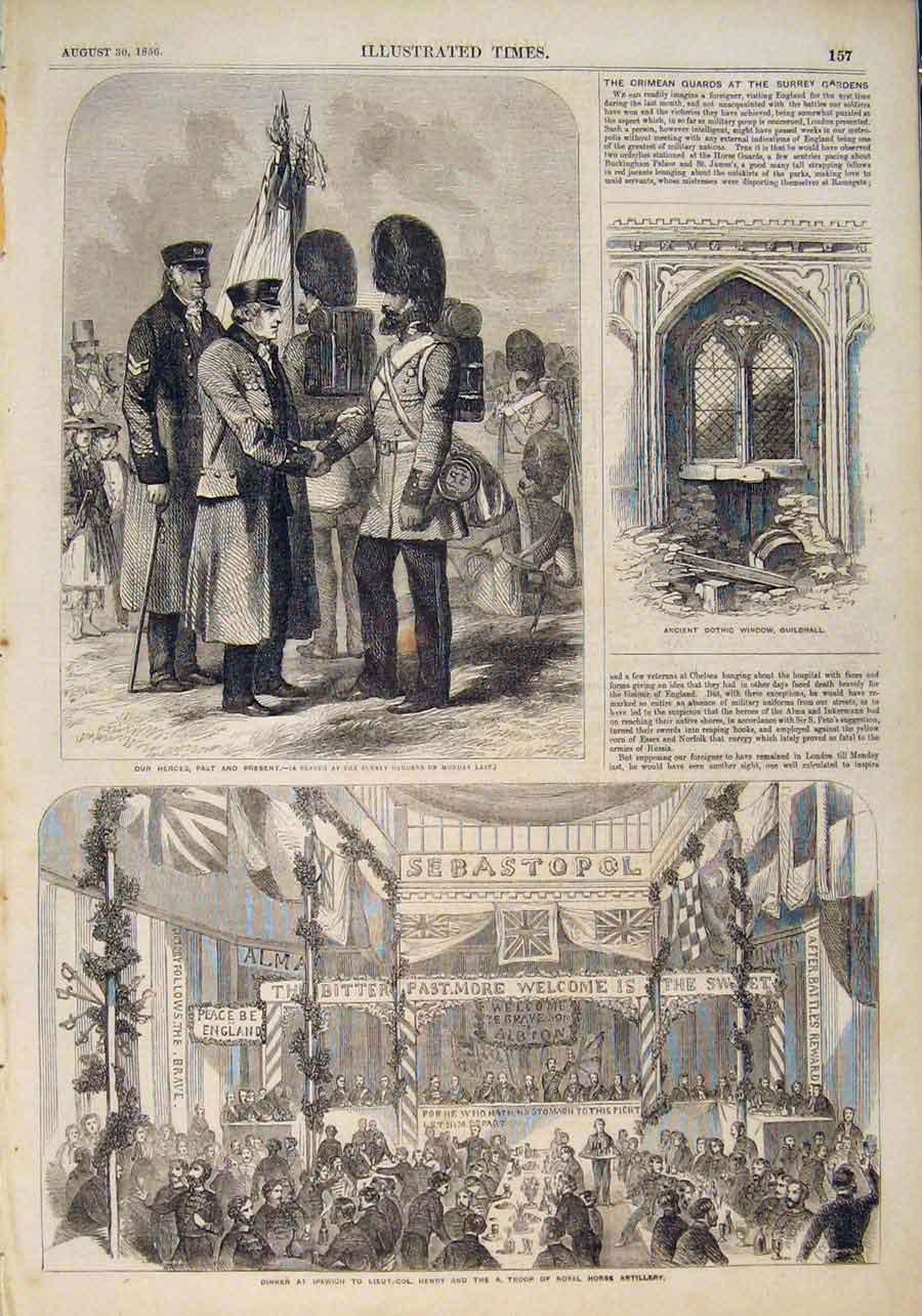 Old Antique Print Gothic Window Ipswich Henry Troop Horse Artillery 1856 19th
