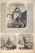 Original Old Antique Print Cathedral Moscow Church Coronation Czar Russia 1856
