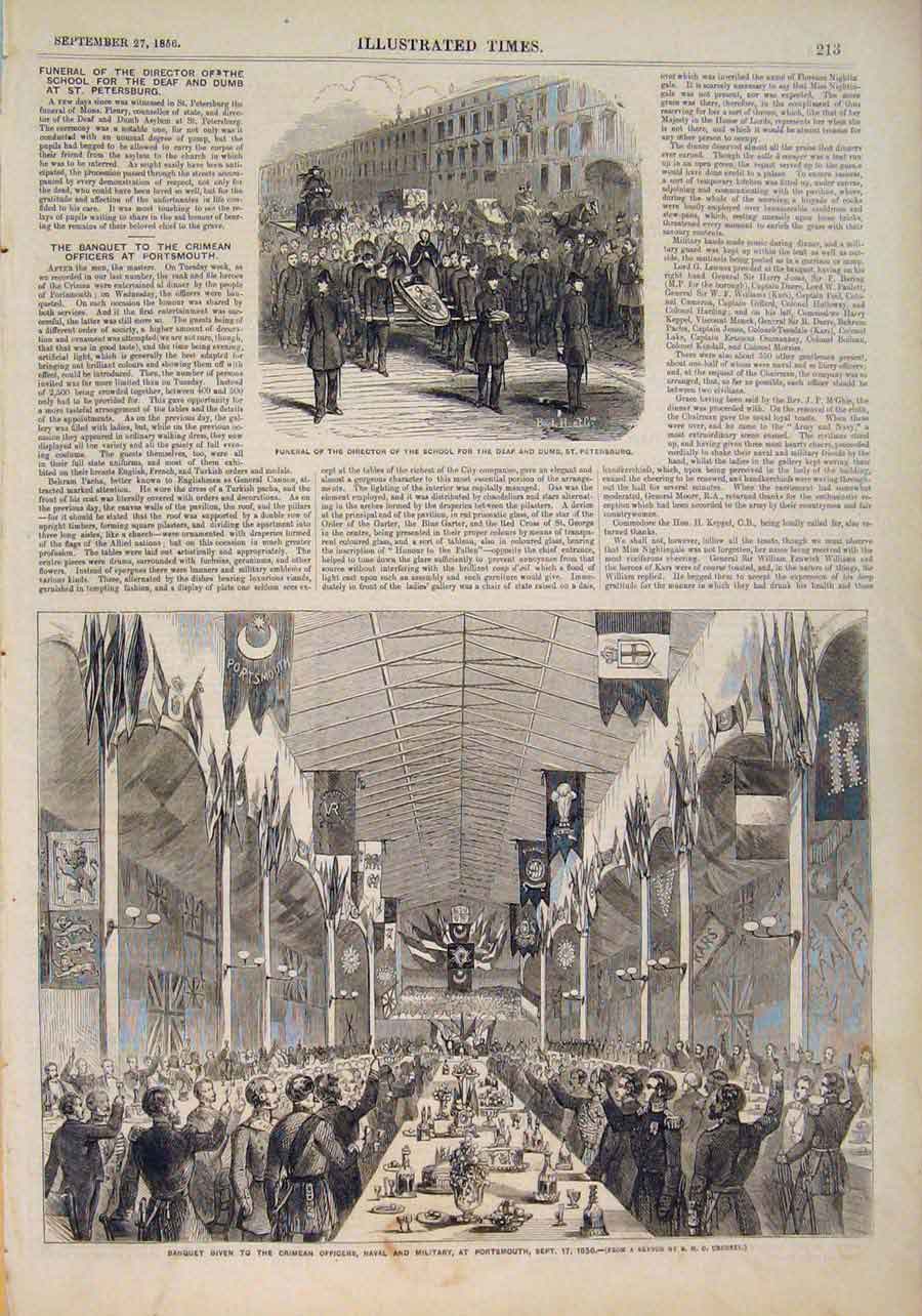 Old Antique Print St Petersburg Banquet Crimean Naval Military Portsmouth