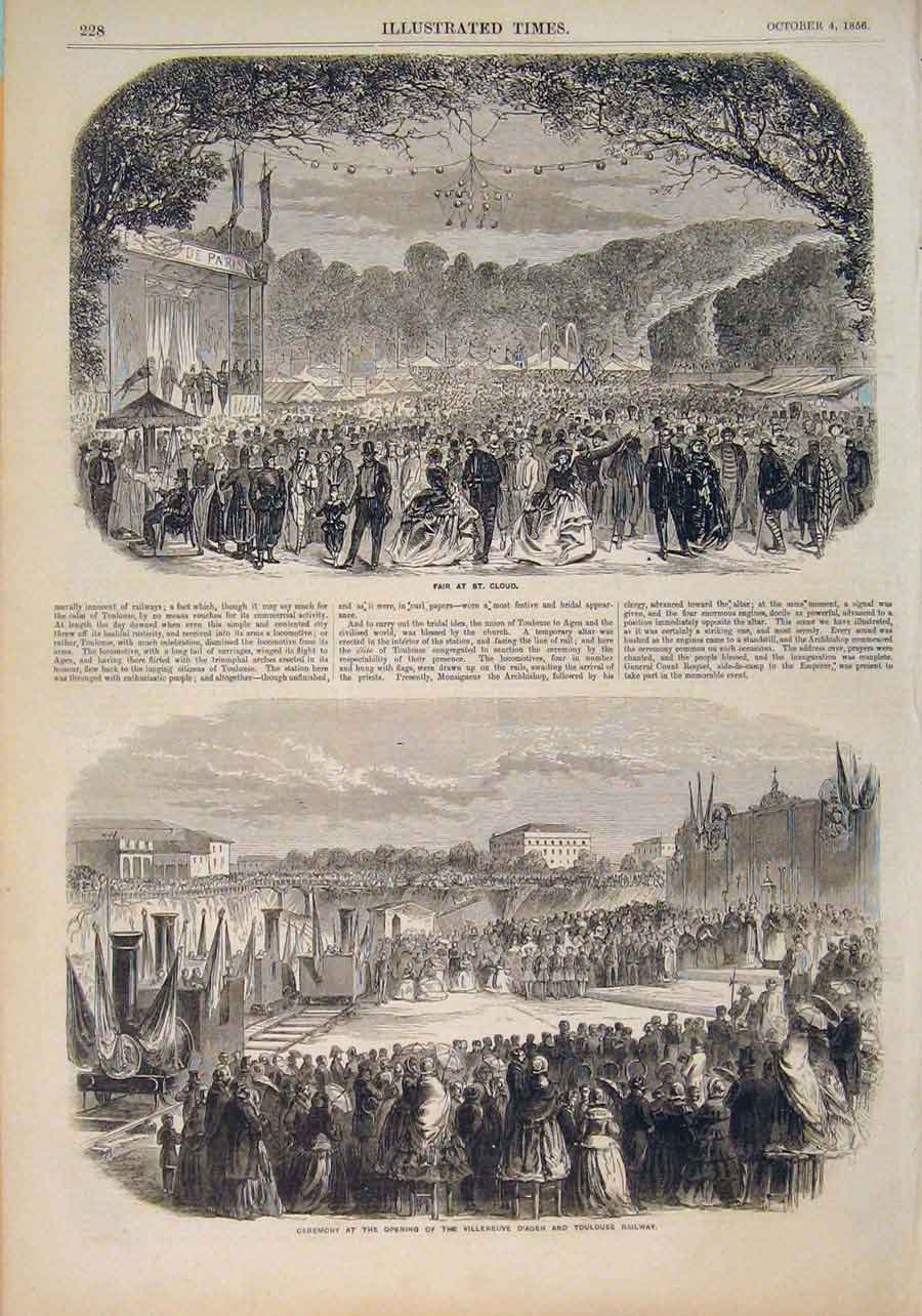 Original Old Antique Print Fait St Cloud Ceremony D'Agen Toulouse Railway France