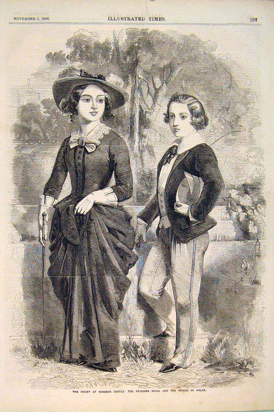 Original Old Antique Print Windsor Castle Princess Royal Prince Wales Court 1856