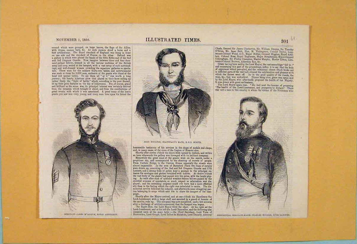 Original Old Antique Print Portrait M'Callum Artillery Poulton Hms Hogue Wooden