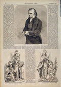 Original Old Antique Print Portrait Binney Statue Geerts Crystal Palace 1856