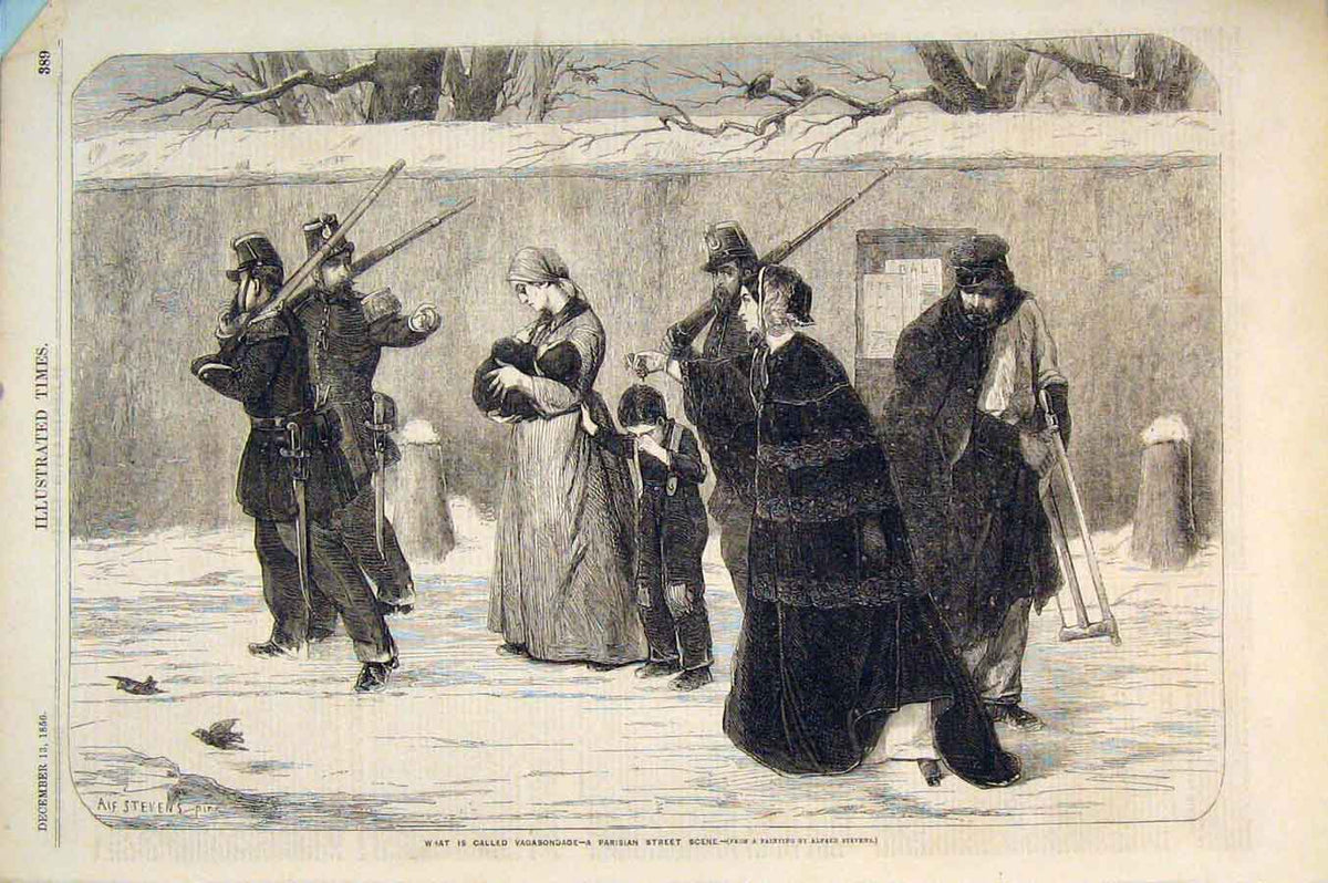 Old Antique Print Vagabondageg Parisian Street Stevens Paris France 1856 19th