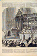 Original Old Antique Print Bishop London Choir St Paul'S Cathedral 1856 19th