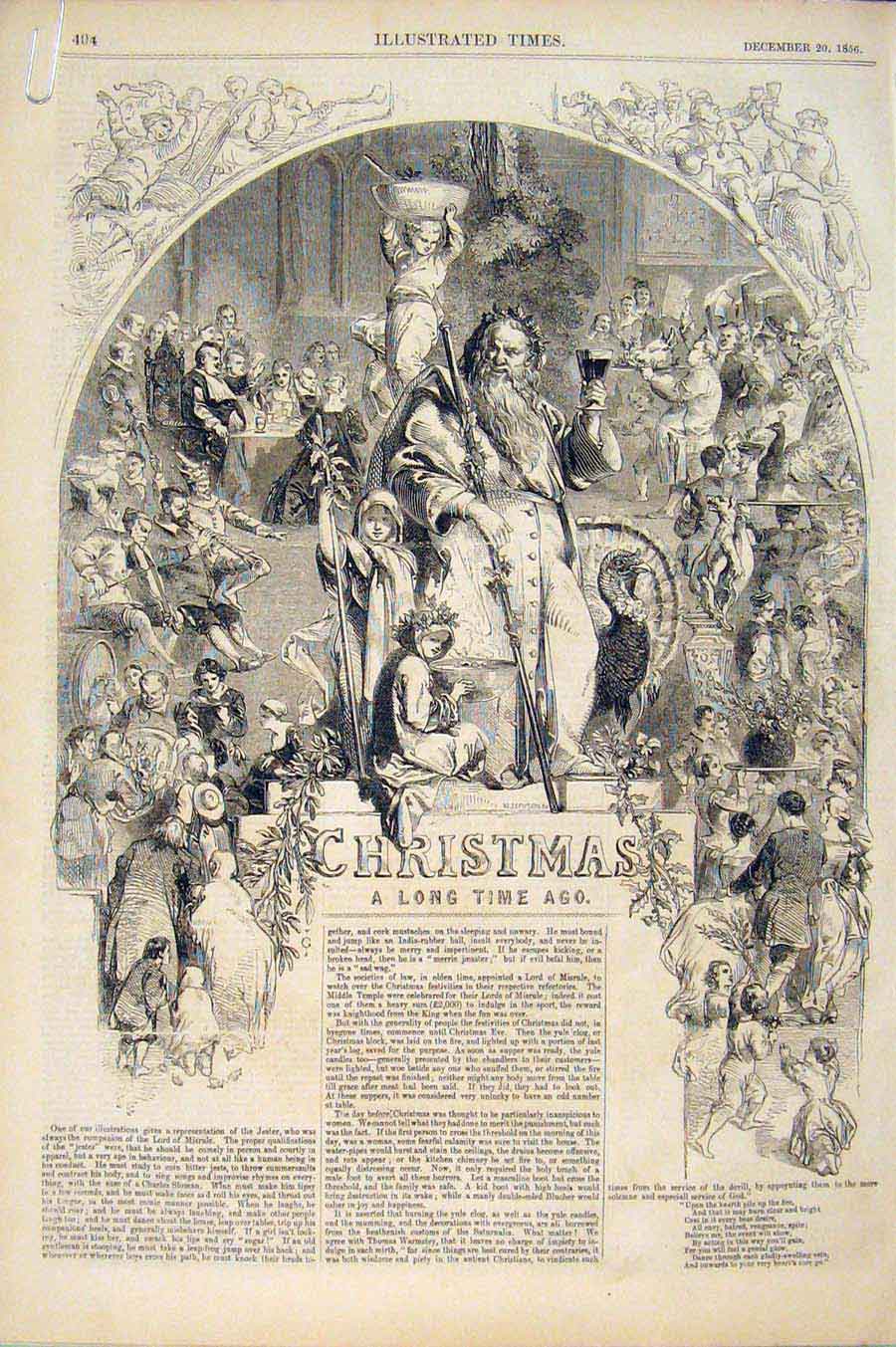 Old Antique Print Christmas Sports Servants Hall Meadows Humphreys 1856 19th