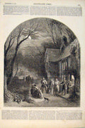 Original Old Antique Print Christmas Party Return Foster Drawing 1856 Victorian