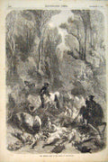 Original Old Antique Print Imperial Hunt Fontainbleau Hunting Forest Stag