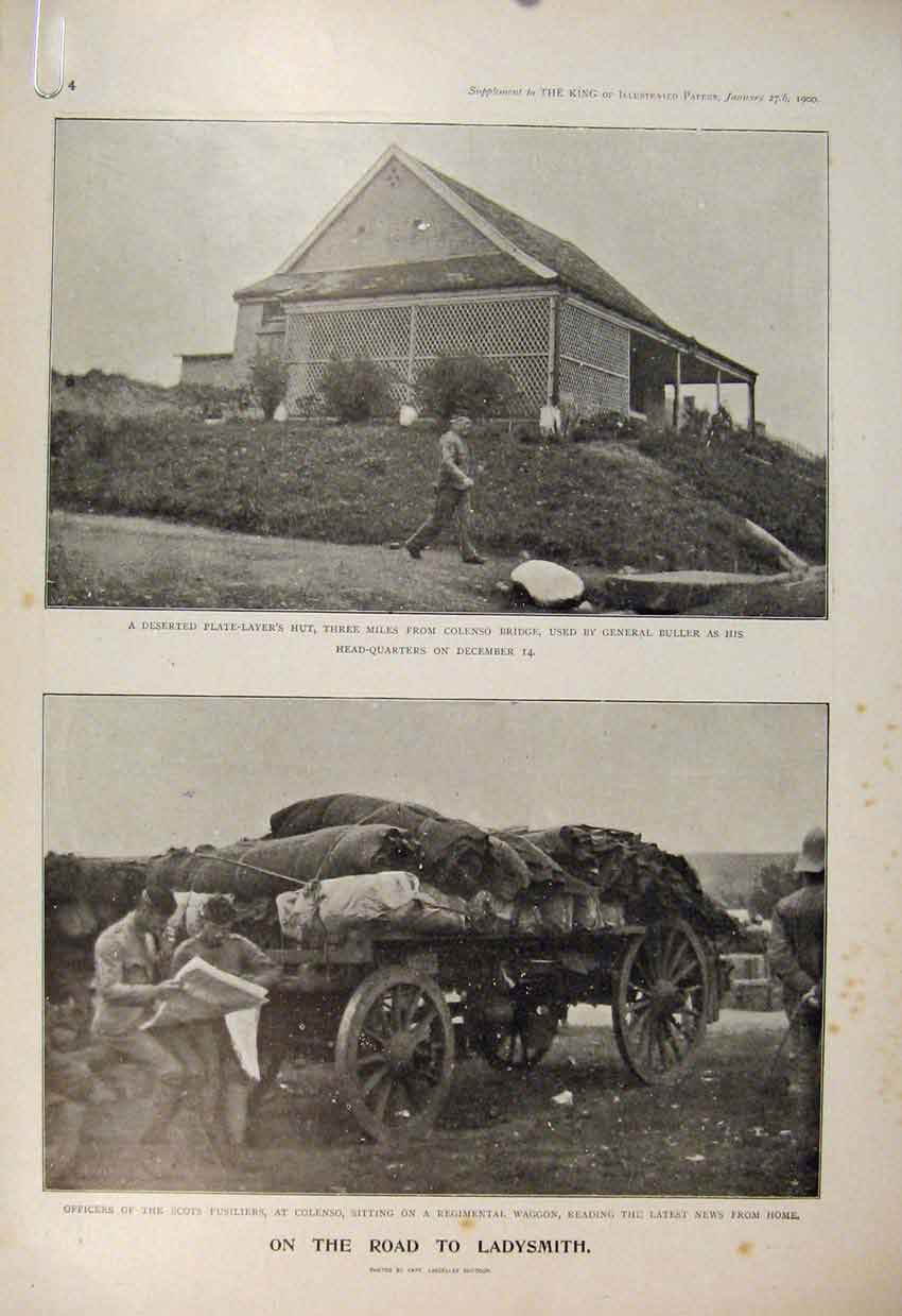 Old Antique Print Boer War Africa 1900 Ladysmith Scots Fusiliers Colenso 20th