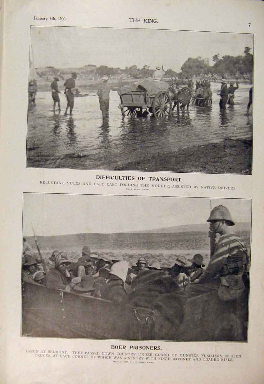 Original Old Antique Print Boer War Africa 1900 Modder River Prisoners Belmont