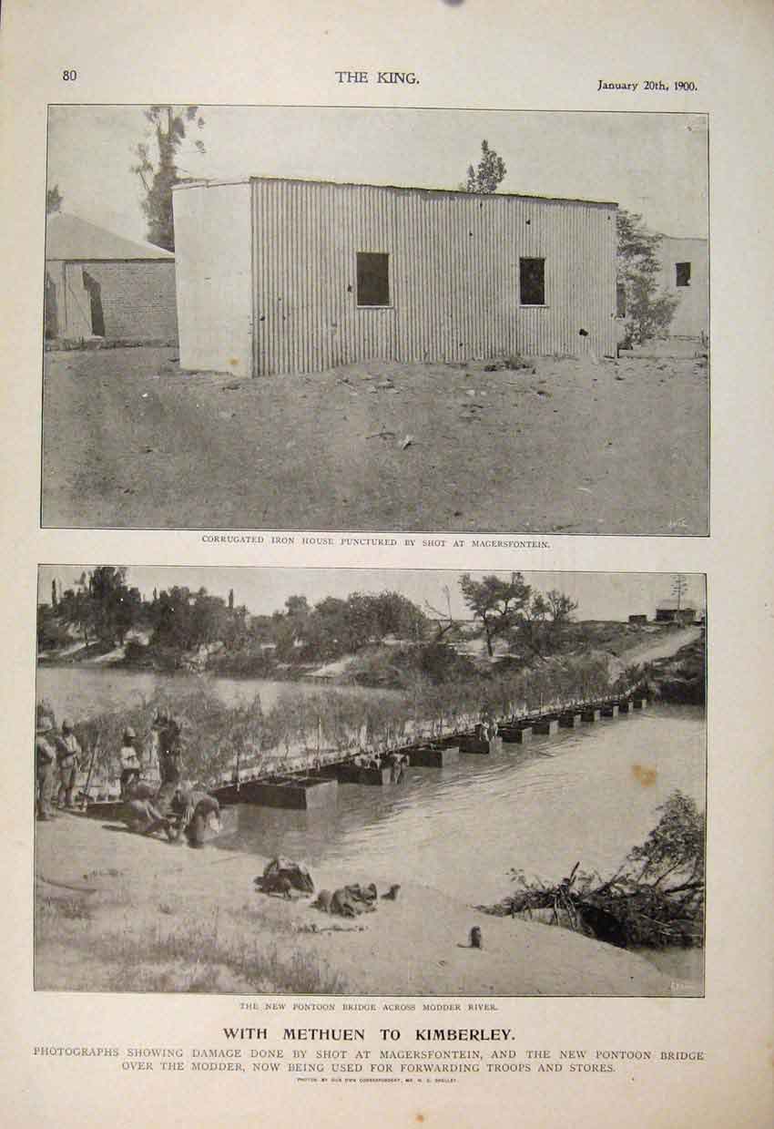 Original Old Antique Print Boer War Africa 1900 Kimberley Methuen Magersfontein