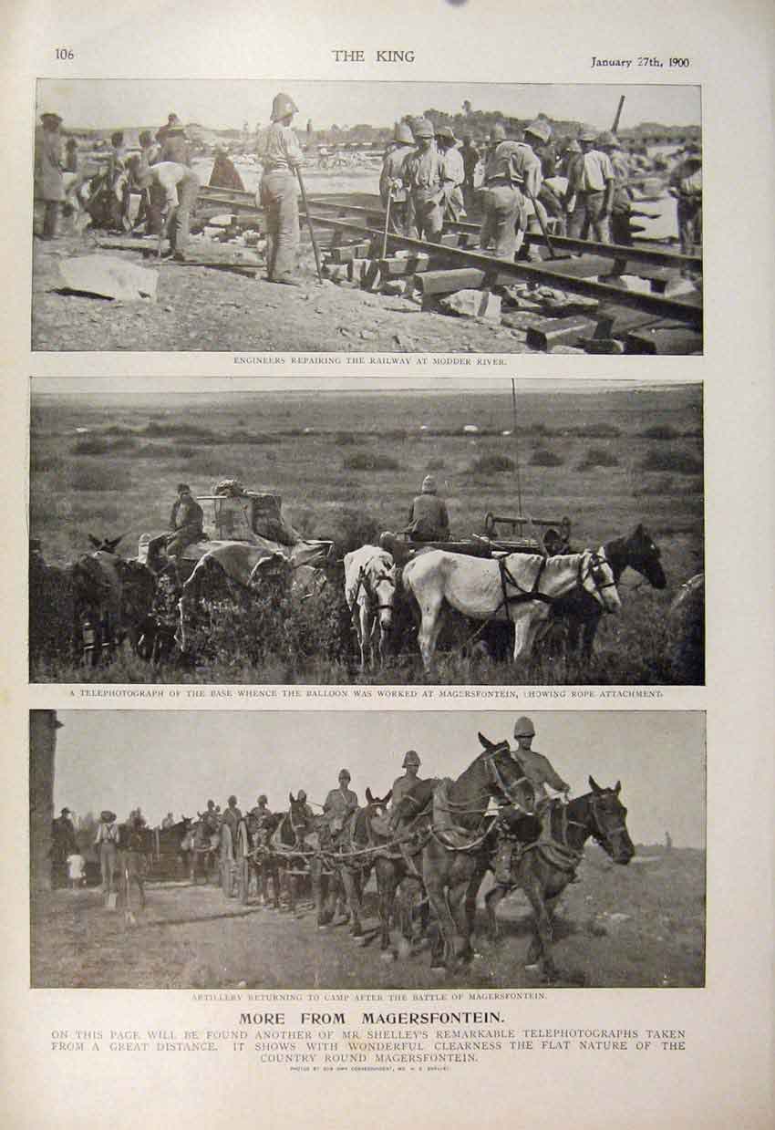 Original Old Antique Print Boer War Africa Magersfontein Shelley Railway 1900