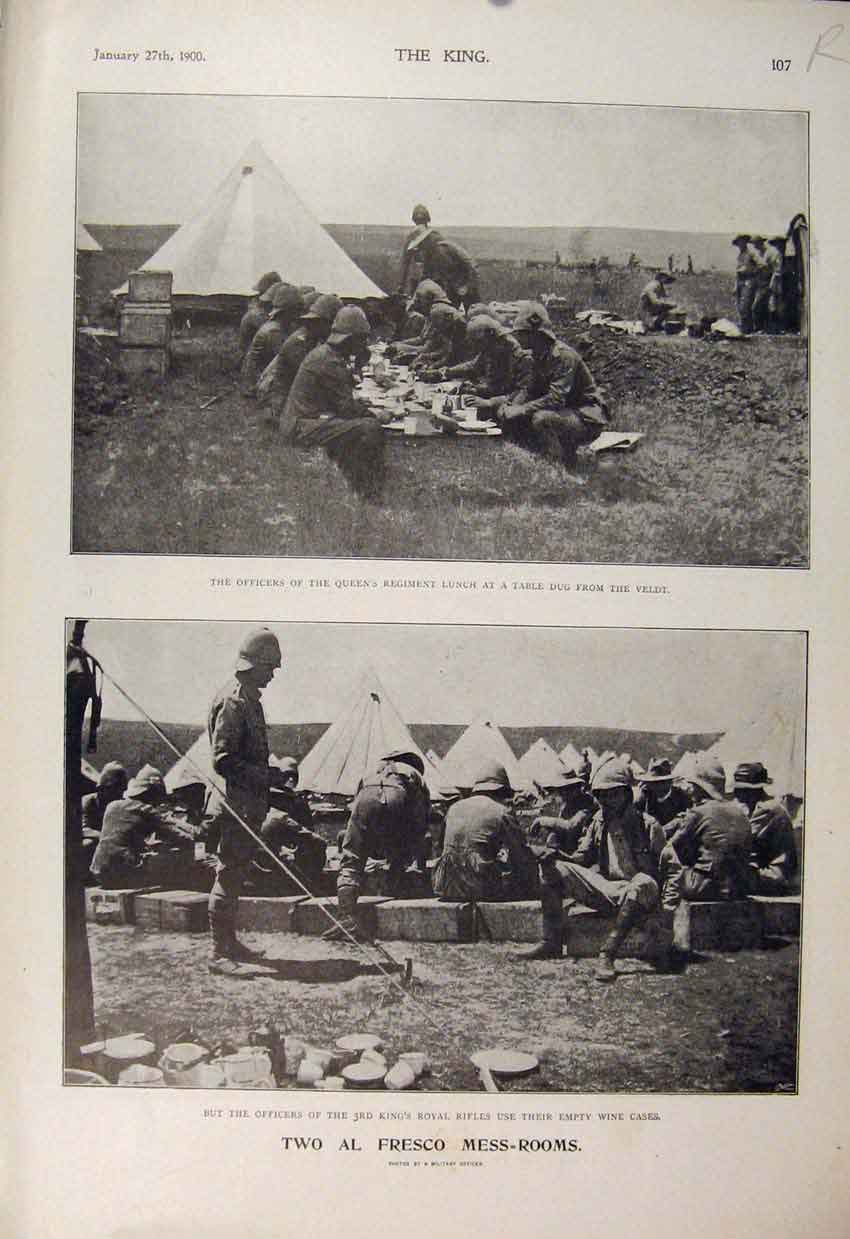 Original Old Antique Print Boer War Africa 1900 Al Fresco Mess Rooms Naauwpoort