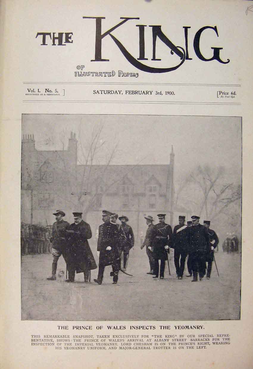 Original Old Antique Print Prince Wales Yeomanry Albany Barracks Chesham 1900