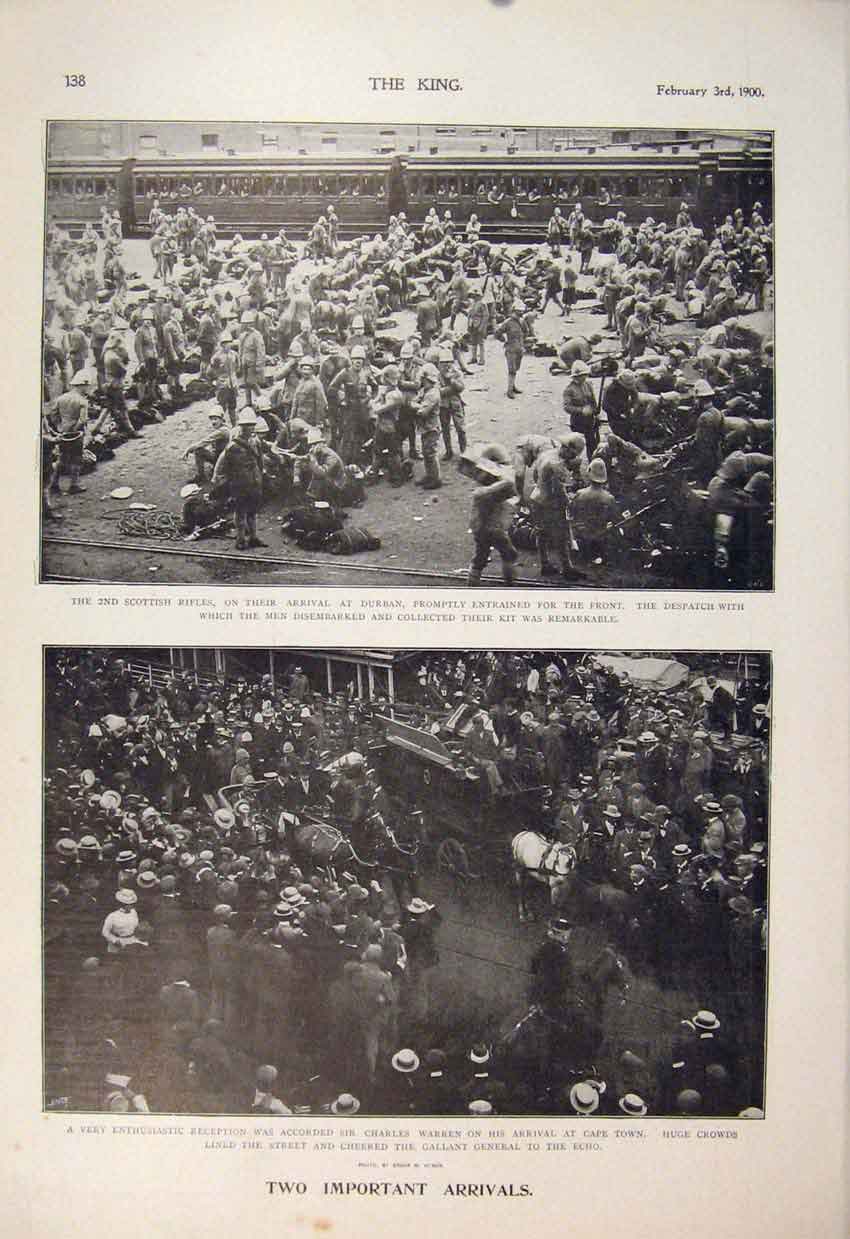 Original Old Antique Print Boer War Africa 1900 Durban Cape Town Warren Rifles
