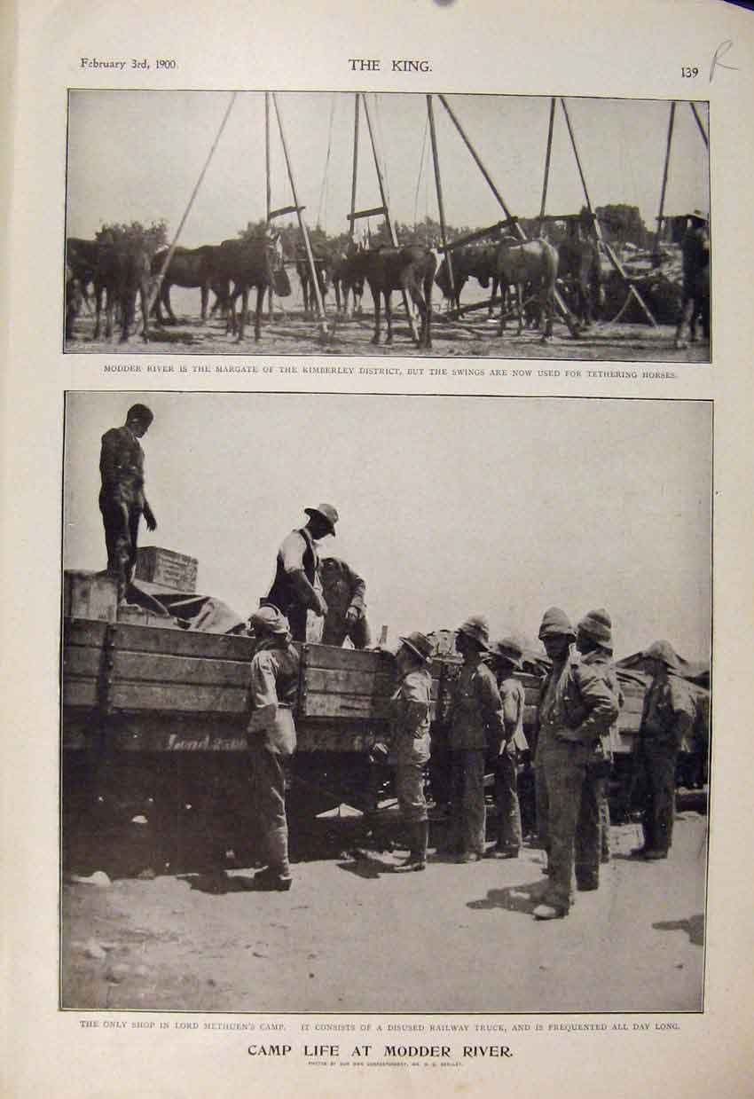 Original Old Antique Print Boer War Africa 1900 Modder River Camp Metheun Food