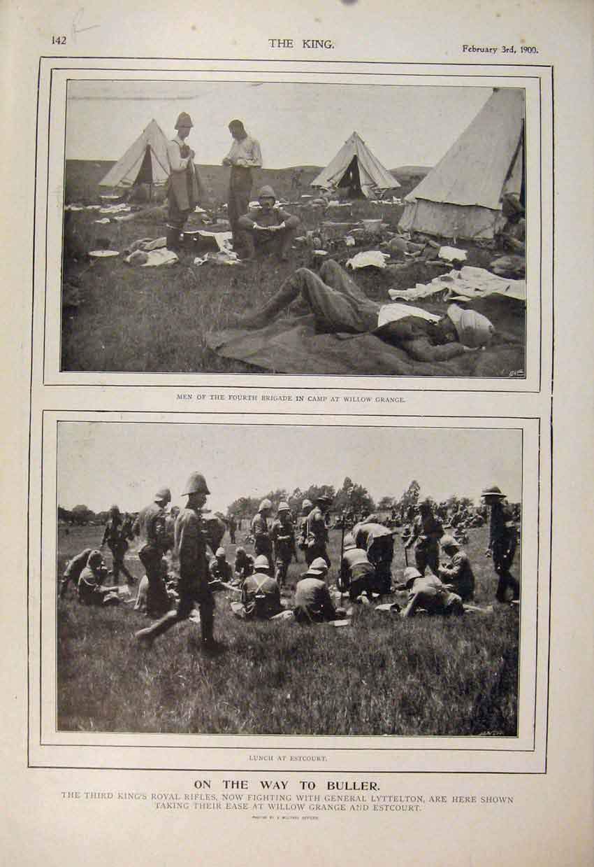 Original Old Antique Print Boer War Africa 1900 Buller Royal Rifles Lyttelton