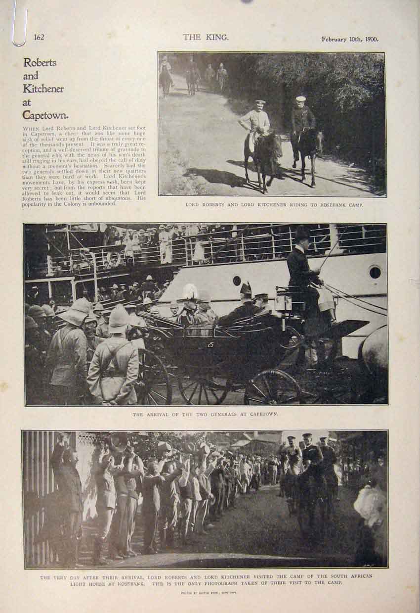 Original Old Antique Print Boer War Africa 1900 Roberts Kitchener Cape Town