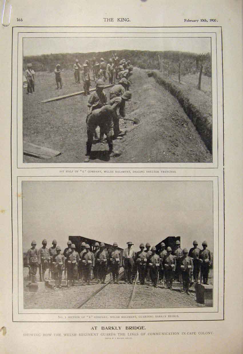 Original Old Antique Print Boer War Africa 1900 Barkly Bridge Chieveley Buller