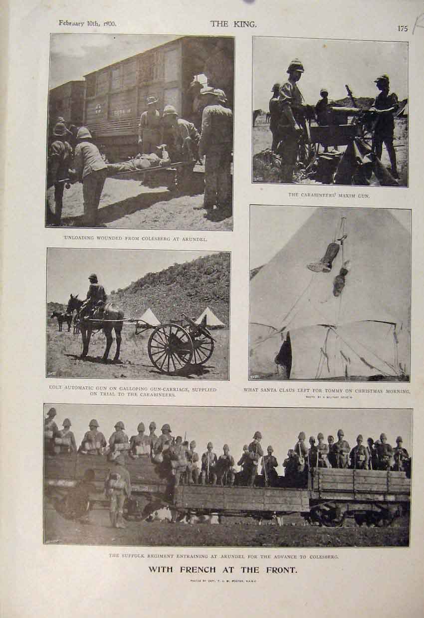 Old Antique Print Boer War Africa 1900 French Colesberg Arundel Maxim Gun 20th
