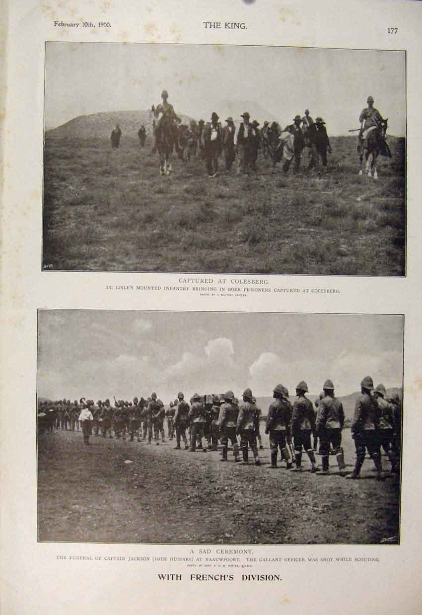 Old Antique Print Boer War Africa 1900 Colesburg Prisoner Funeral Jackson 20th
