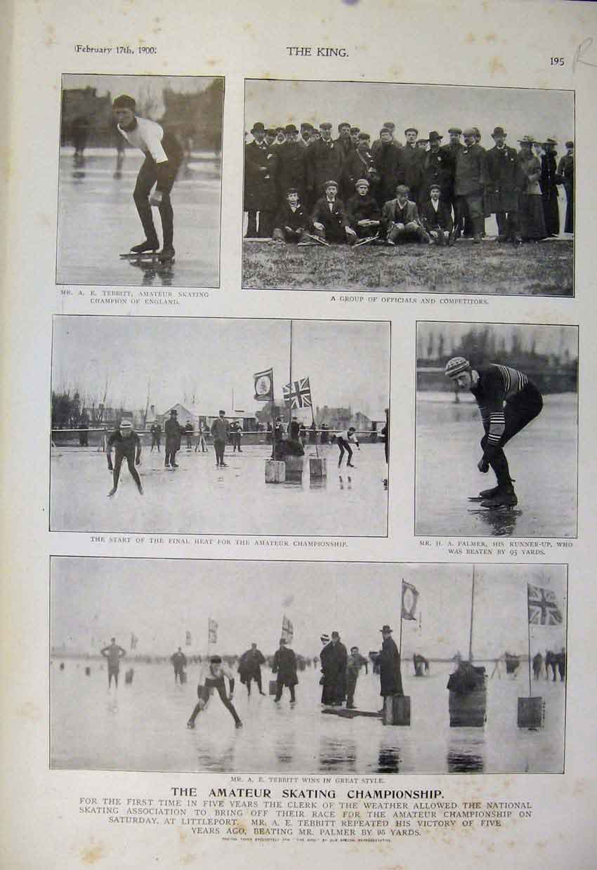 Original Old Antique Print Amateur Skating Championship Boer War Africa 1900