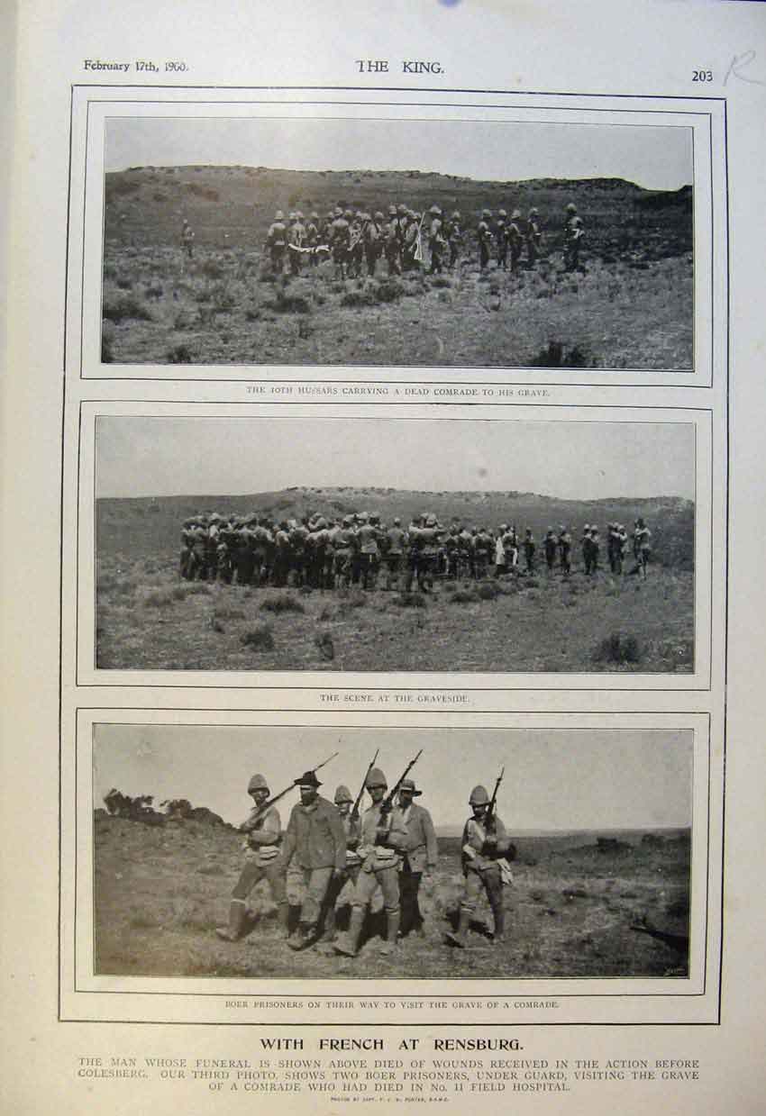 Old Antique Print Boer War Africa 1900 Rensburg French Ladysmith Hussars 20th