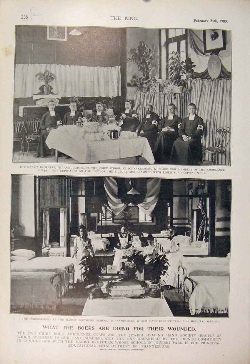Original Old Antique Print Boer War Africa 1900 Marist Brothers School Medical