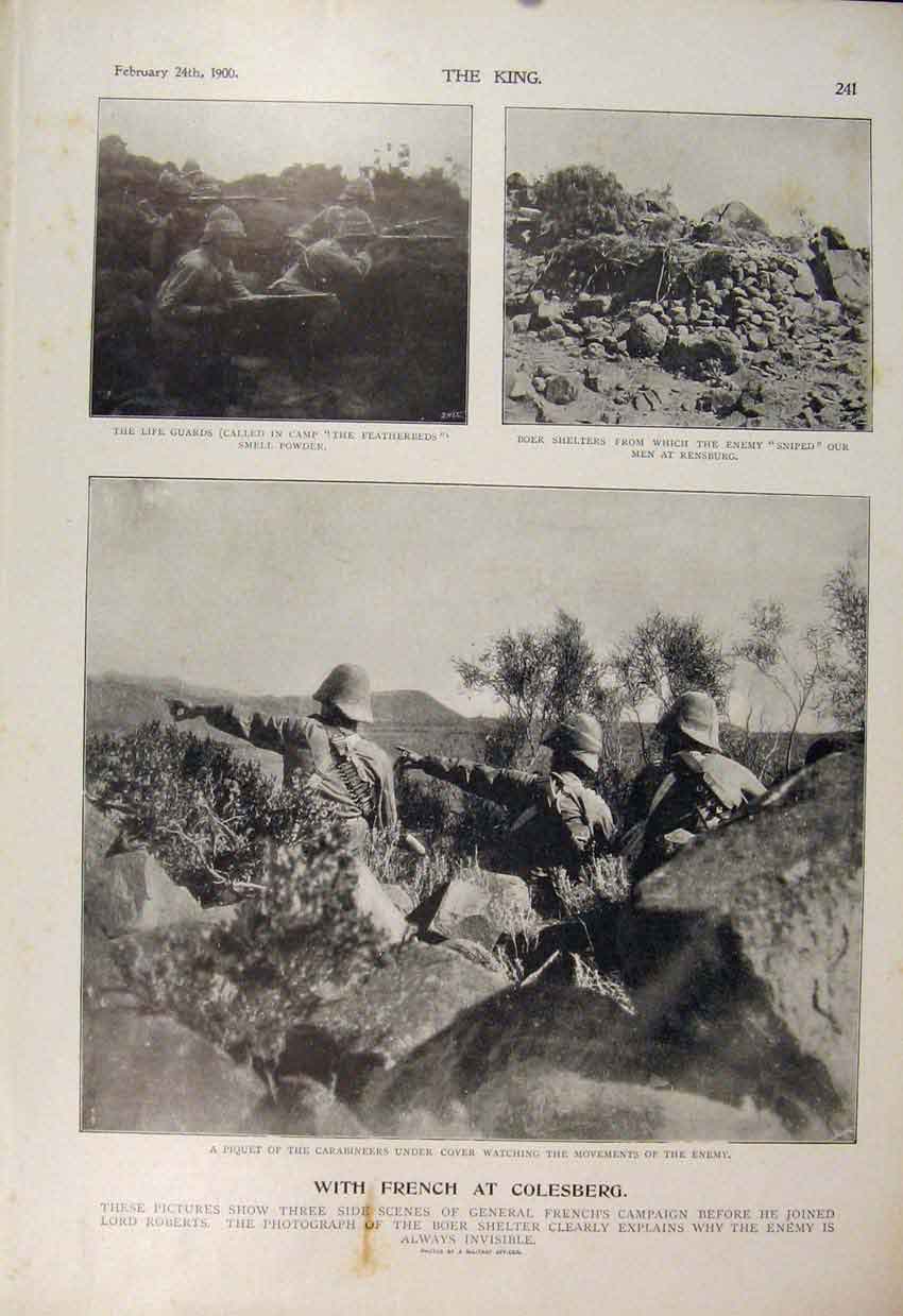 Original Old Antique Print Boer War Africa 1900 Colesburg French Life Guards