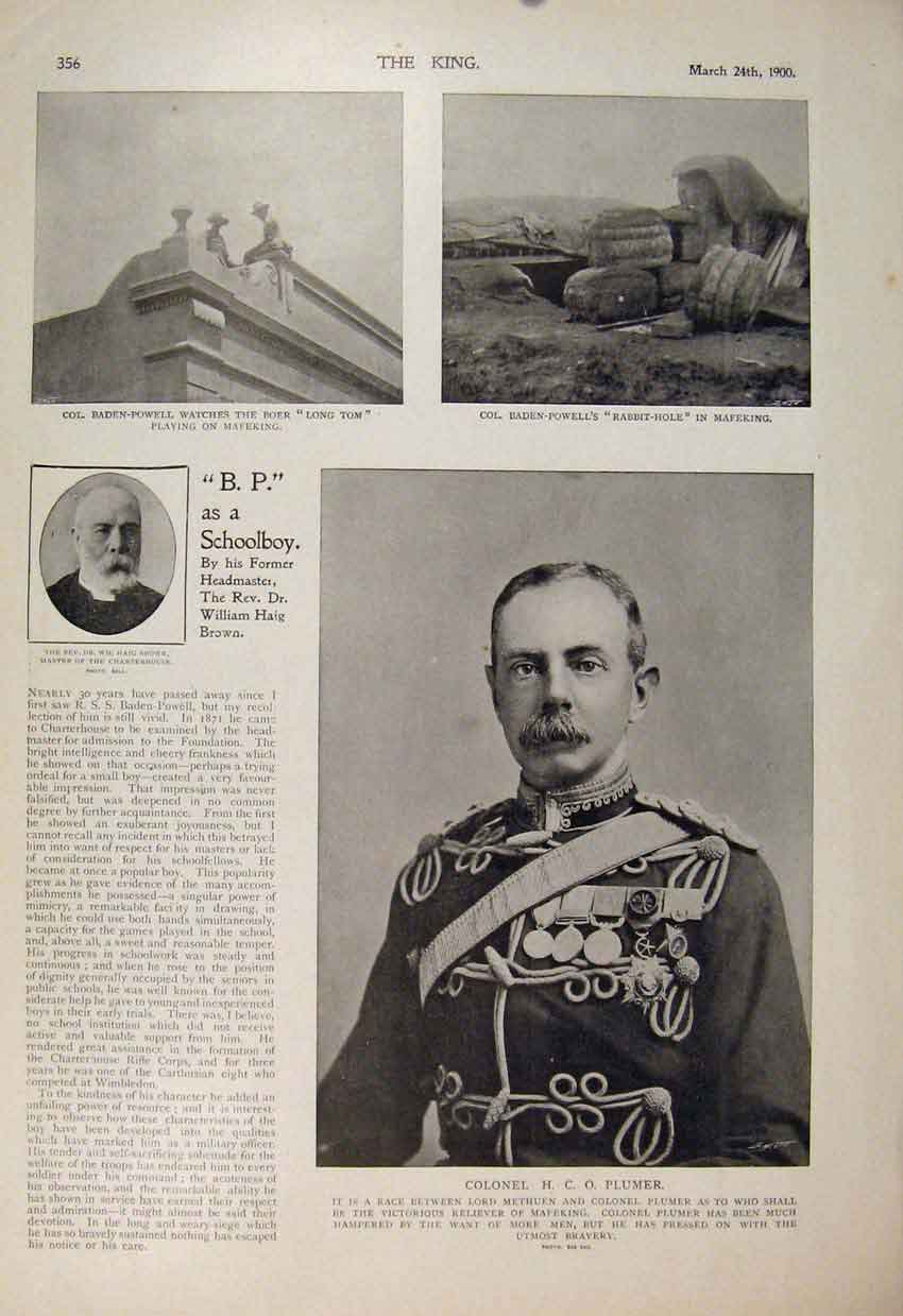 Original Old Antique Print Boer War Africa 1900 Brown Plumer Mafeking Victorian