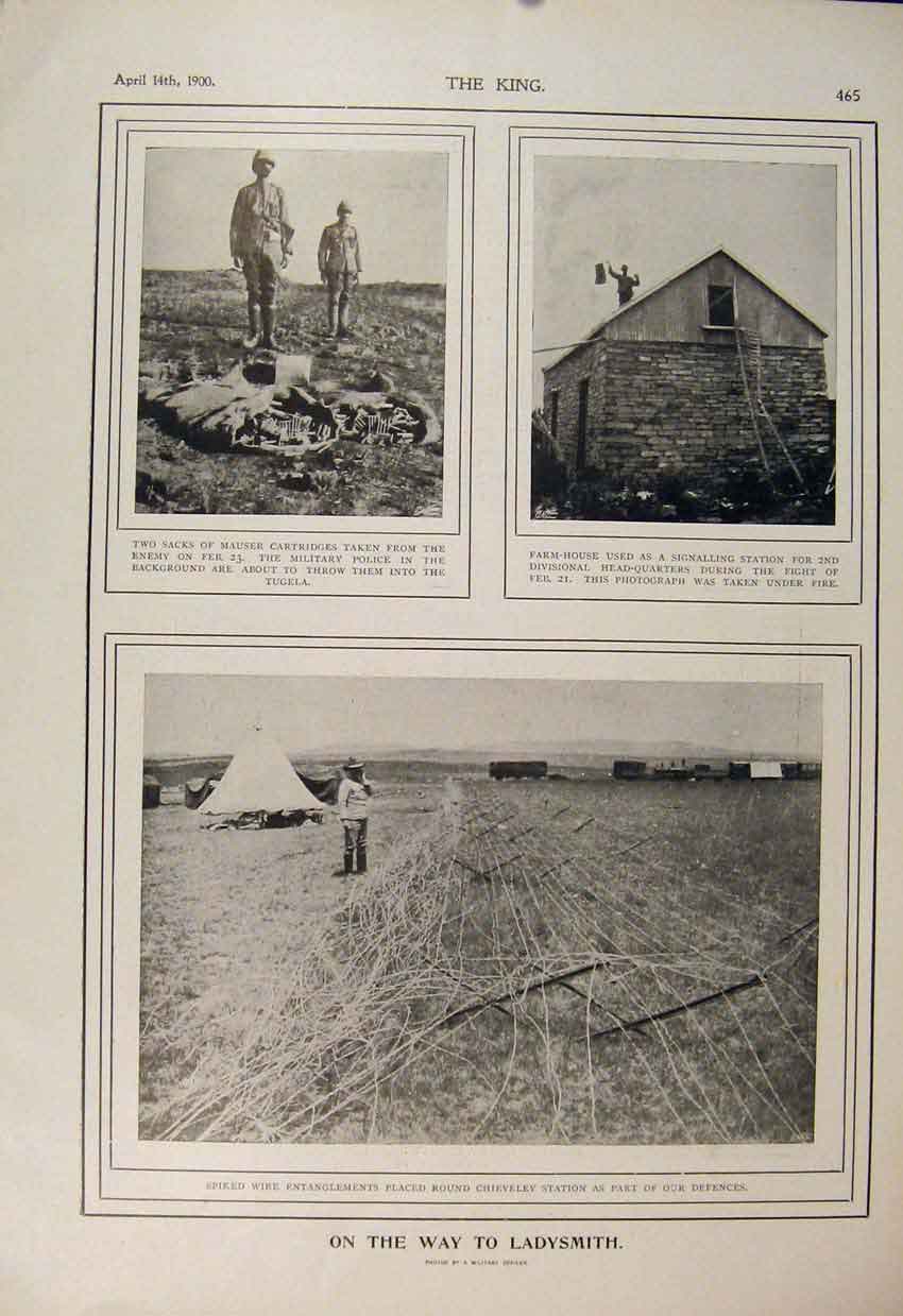 Original Old Antique Print Boer War Africa 1900 Ladysmith Chieveley Station Wire